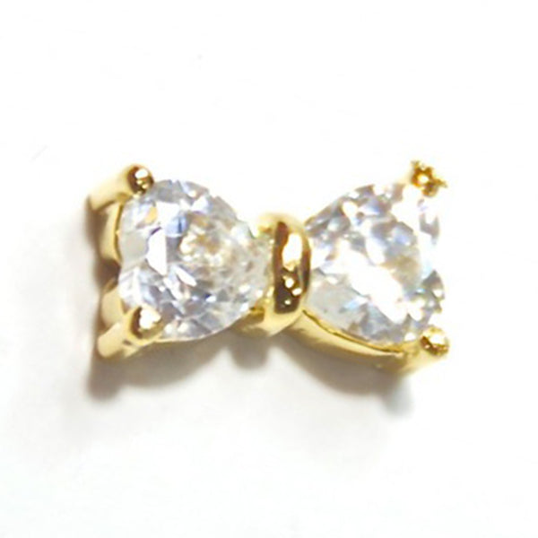 Fuschia Nail Art - Bow Tie - Gold