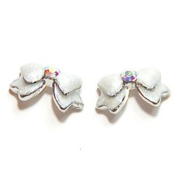 Fuschia Nail Art - Pigtail Bow - White