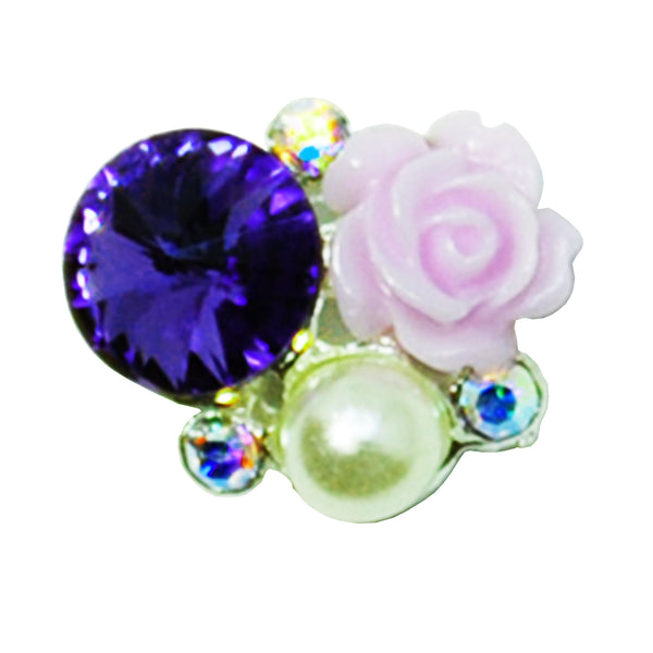 Fuschia Nail Art - Rose & Crystals - Amethyst/Purple