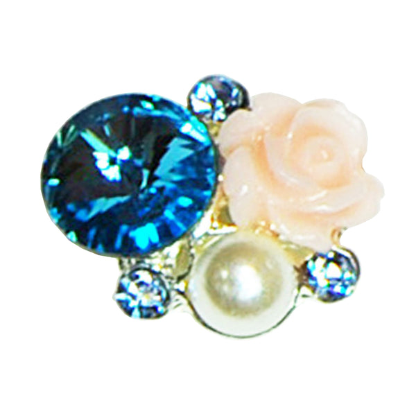 Fuschia Nail Art - Rose & Crystals - Blue