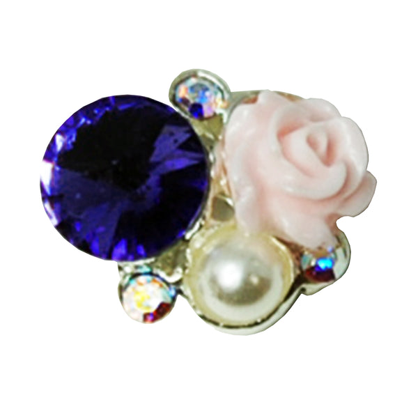 Fuschia Nail Art - Rose & Crystals - Amethyst