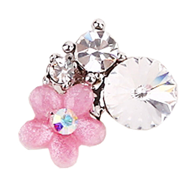 Fuschia Nail Art - Daisy & Crystals - Pink