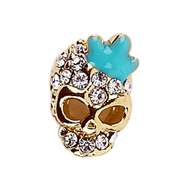 Fuschia Nail Art - Skull and Crown - Blue