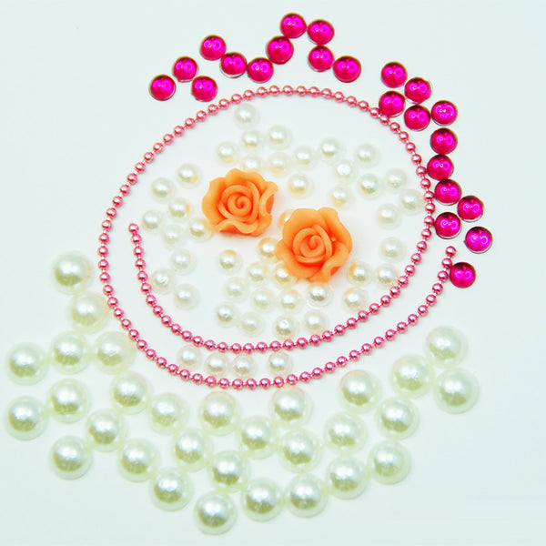 Fuschia Nail Art - Rose & Rhinestone 5pc Set - Orange