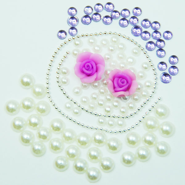 Fuschia Nail Art - Rose & Rhinestone 5pc Set - Purple