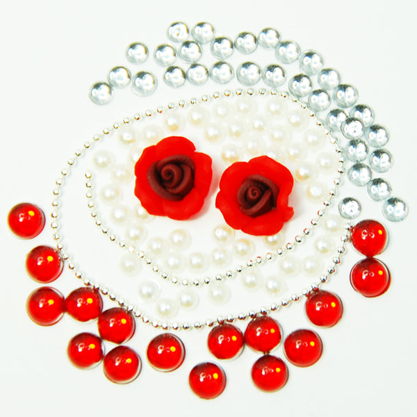 Fuschia Nail Art - Rose & Rhinestone 5pc Set - Red