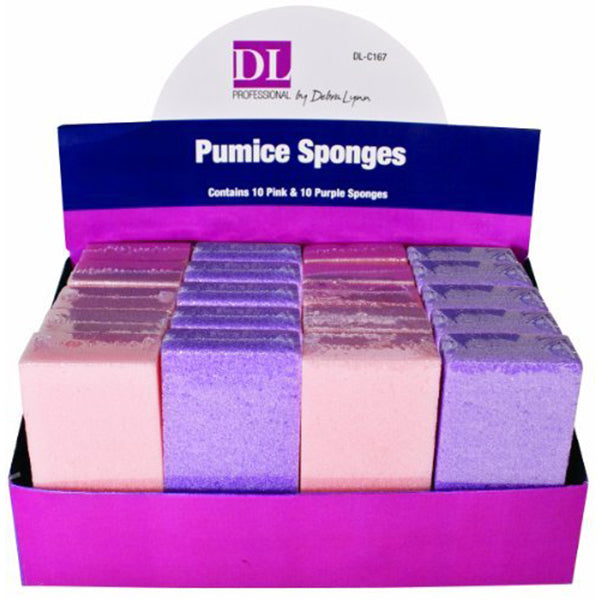 DL Pro - 20 Pieces Pumice Sponge Display - 10 Pink, 10 Purple