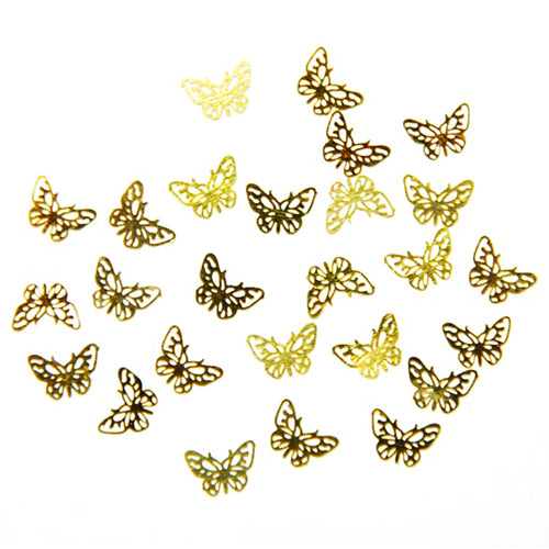 Fuschia Nail Art - Gold Metal Butterflies