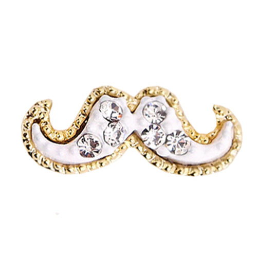 Fuschia Nail Art - Mustache - White