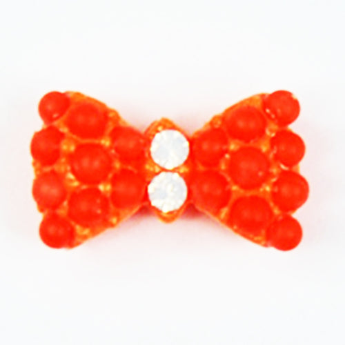 Fuschia Nail Art - Neon Stud Bow - Orange