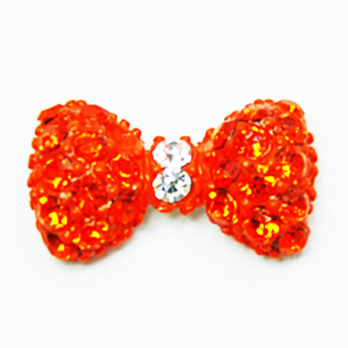 Fuschia Nail Art - Crystal Bow - Neon Orange